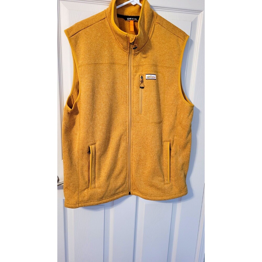 Orvis Men's R65 Recycled Sweater Fleece Vest Mustard Yellow Size Large